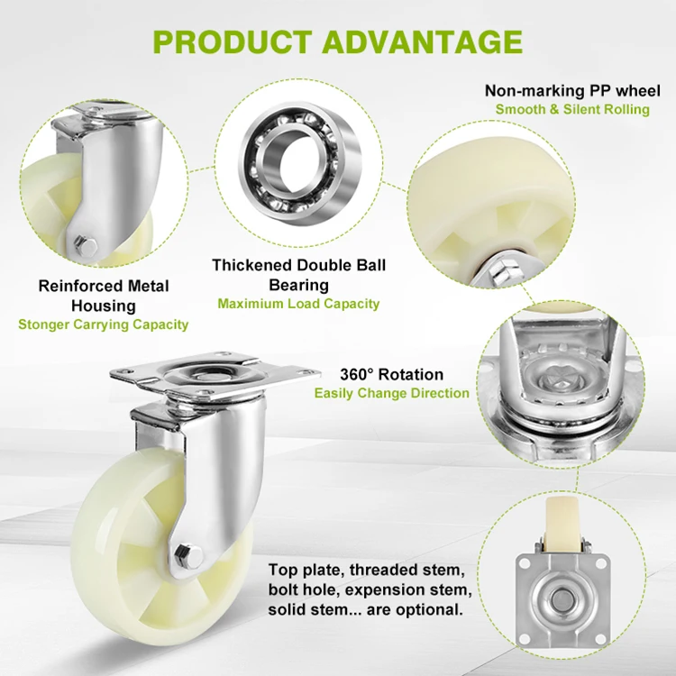 Pp Caster Wheels 75/100/125/150 Mm European Industrial Casters Wheel For Trolley Caster