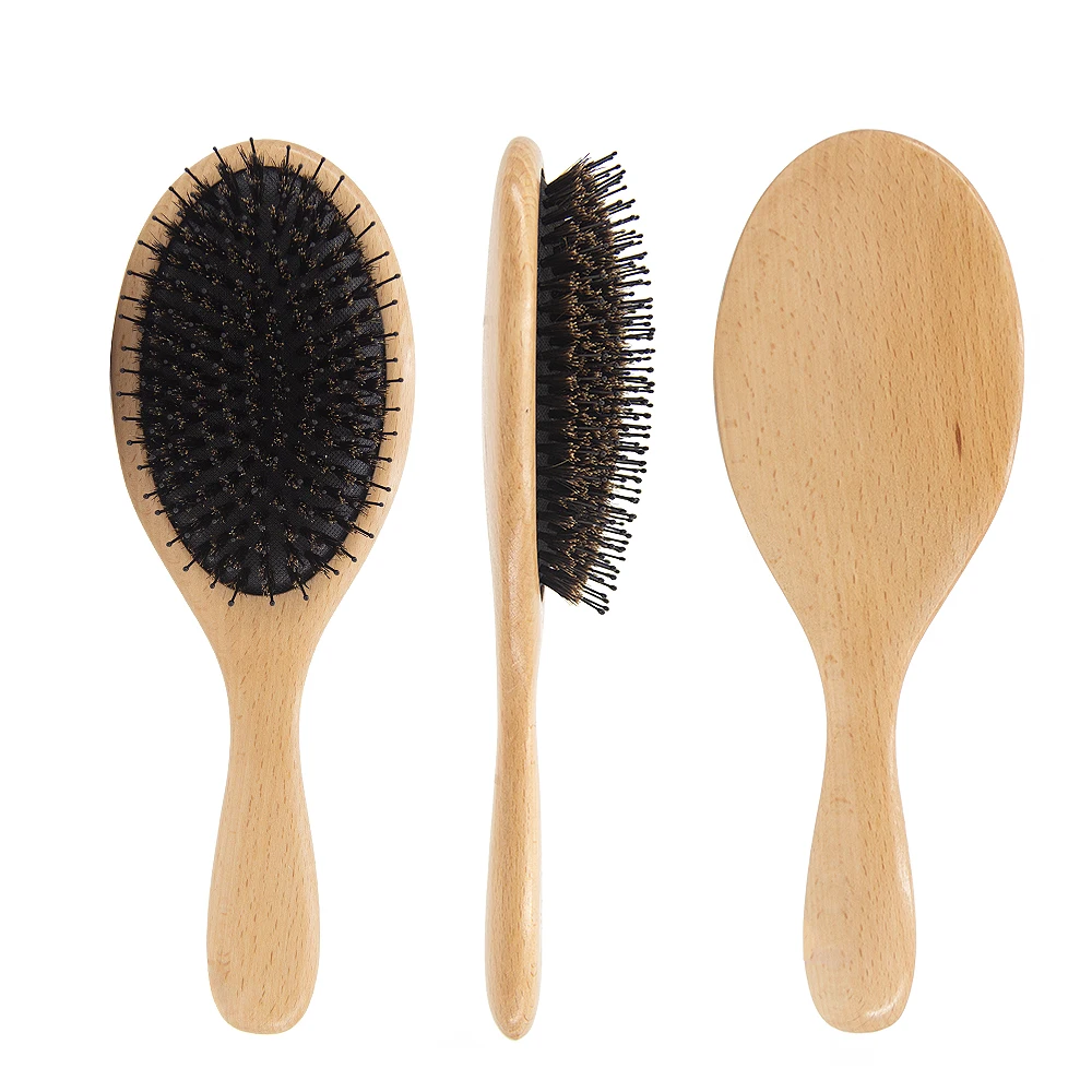 Daily Home Convenient Bamboo Oval Air Cushion Paddle Brush Luxury Boar Bristle Paddle Brush