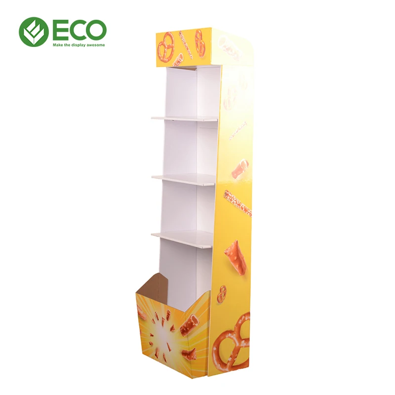 Custom Supermarket Portable Pos Paper Food Pop Cardboard Sweet Snack Floor Display Stand For Snacks Potato Chip