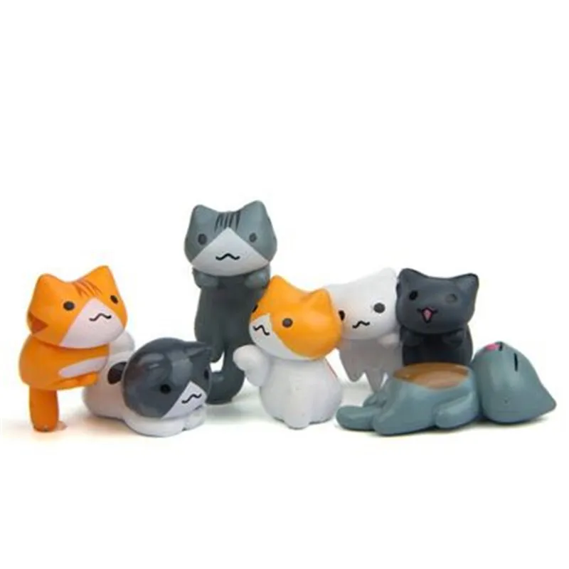 
6 PCS Cute Children Japanese Little Cat Cake Ornaments Micro Landscape Resin Anime Decoration Model DIY Toys Set Figure 