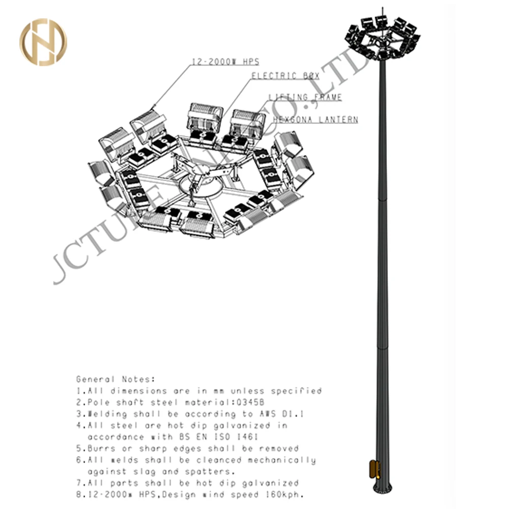  Galvanized 20M High Mast Lighting Pole