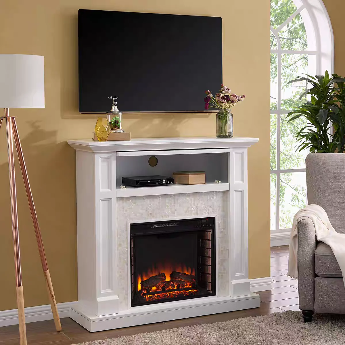 European Fireplace with Mantel 20~240V LED flame effect wall recessed electric fireplace fireplace mantle