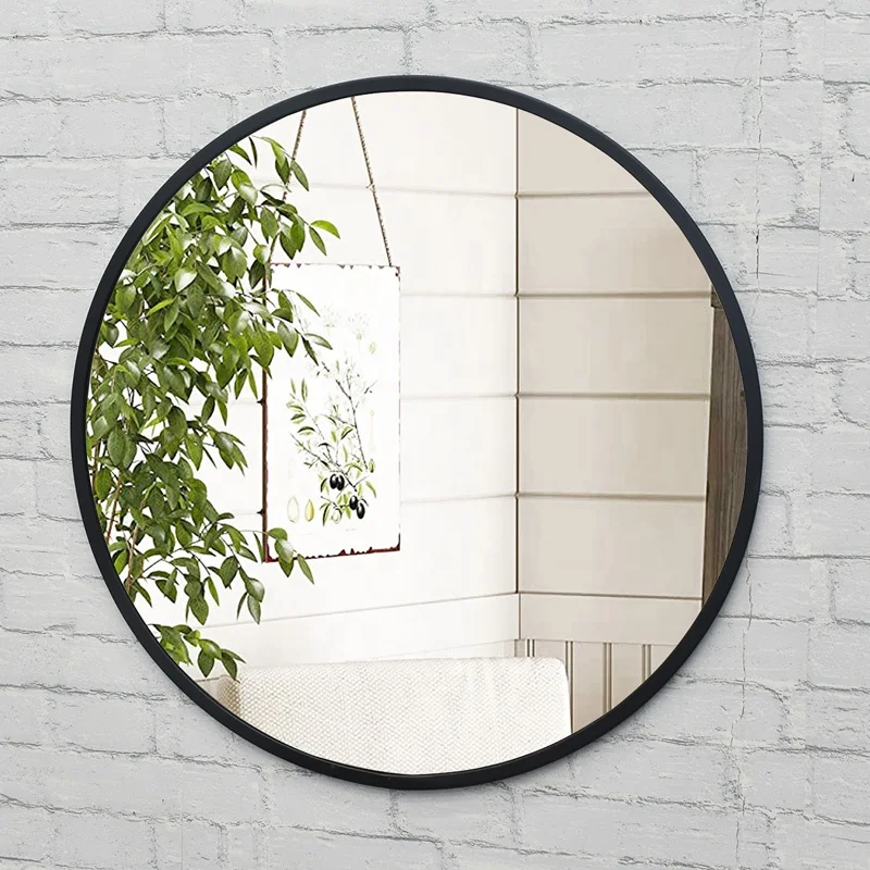 Luckywind Nordic modern luxury black round wall bathroom mirror Bedroom mirror espejo Wholesale metal wall mirror decorative