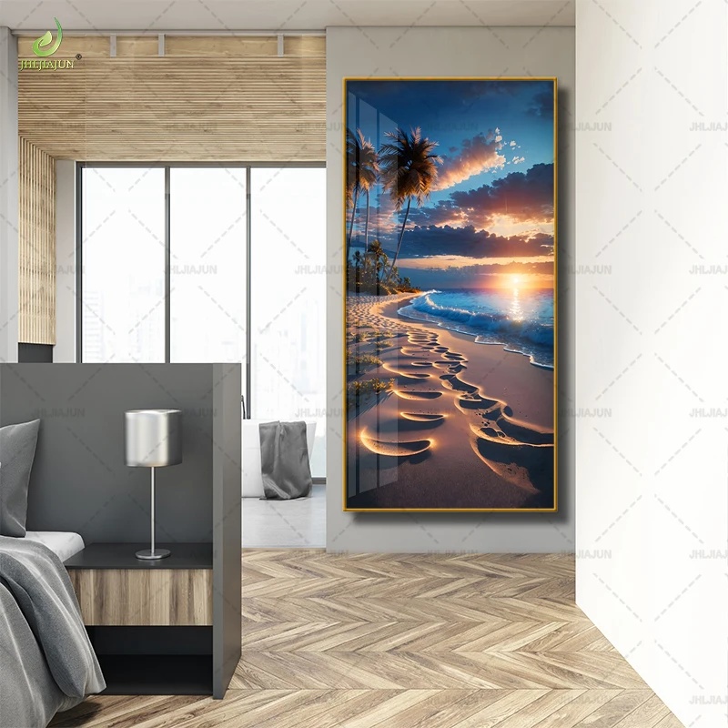 Luxury home decoration with high-definition printed canvas painting, sunset crystal porcelain home decoration, and LED murals