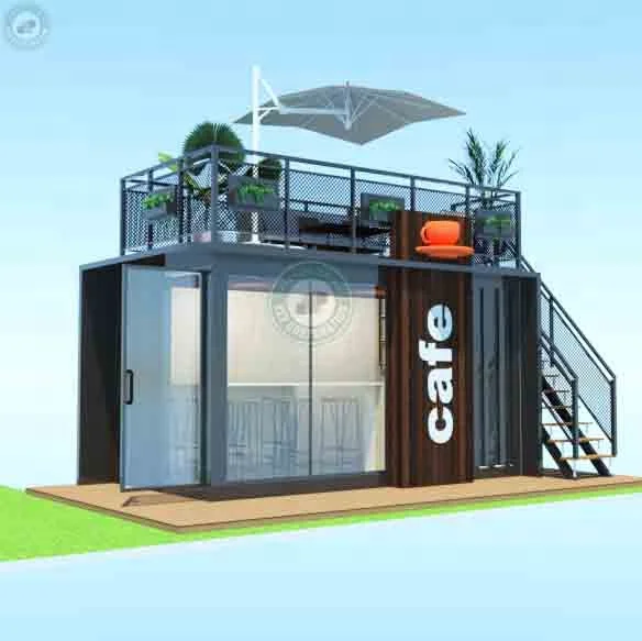20ft Container Cafe Bar Tiny Coffee Shop with Roof Deck & Stair Fast Food Brew Shop with Tables in Colombia