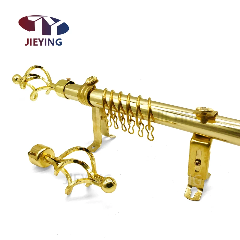 Jieying golden iron curtain poles adjustable extendable curtain rail track adjustable extendable curtain rod sets