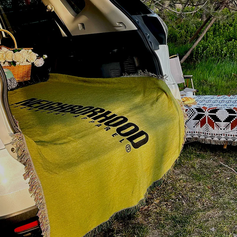 Wholesale vintage custom logo cotton polyester macrame camping mat woven picnic blanket for outdoor beach decor