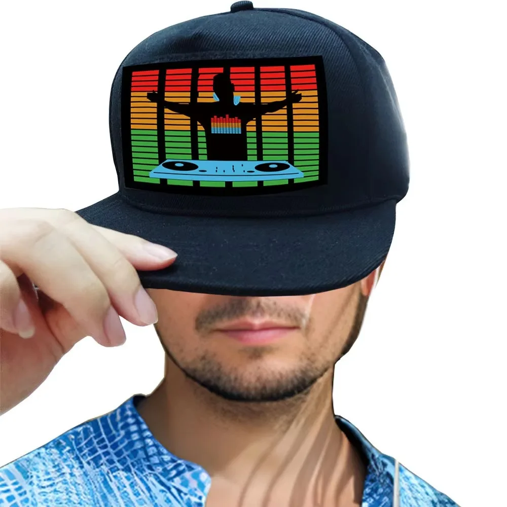 Light Up Sound Activated Baseball Cap Dj Led Flashing Hat with Detachable Screen for Man Woman