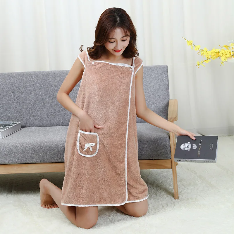 Coral Fleece Body Scrub Towel Women Bath Towel Logo Dress Skirt Big Towel Strong Water Absorption Microfiber Adult Plaid Knitted