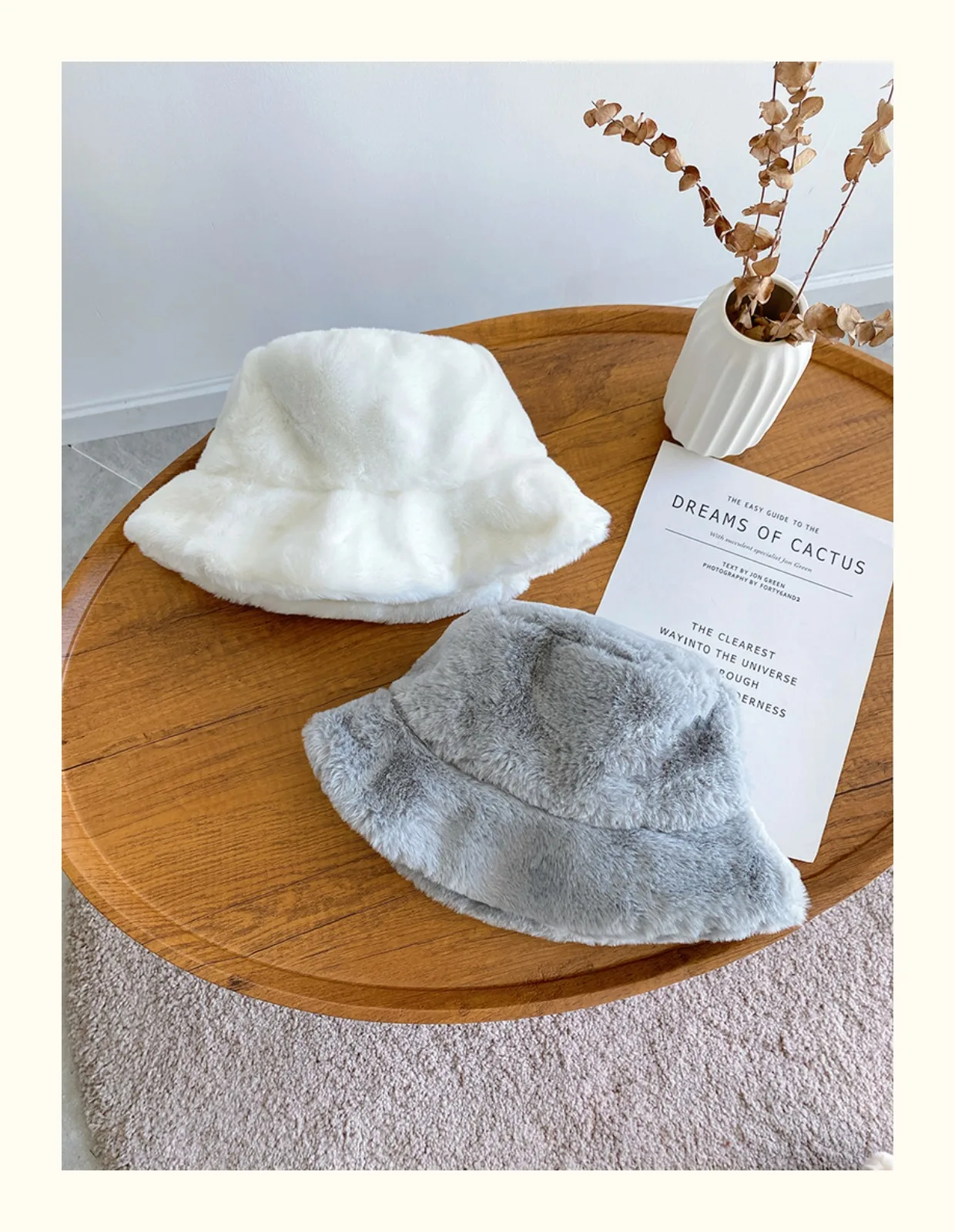 Hat Logo Embroidery Custom Faux Fur Plush Hat