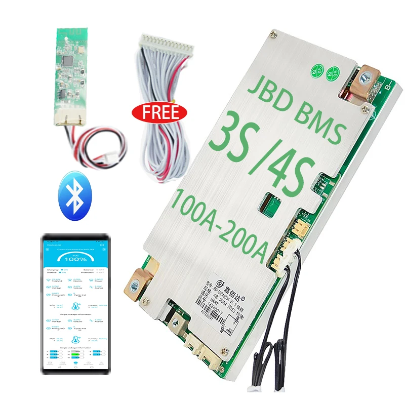 JBD BMS 3S 4S lifepo4 Li-ion 12V 100A 120A 150A 200A Smart BMS With Balance NTC BT UART Jiabaida BMS for Battery Pack