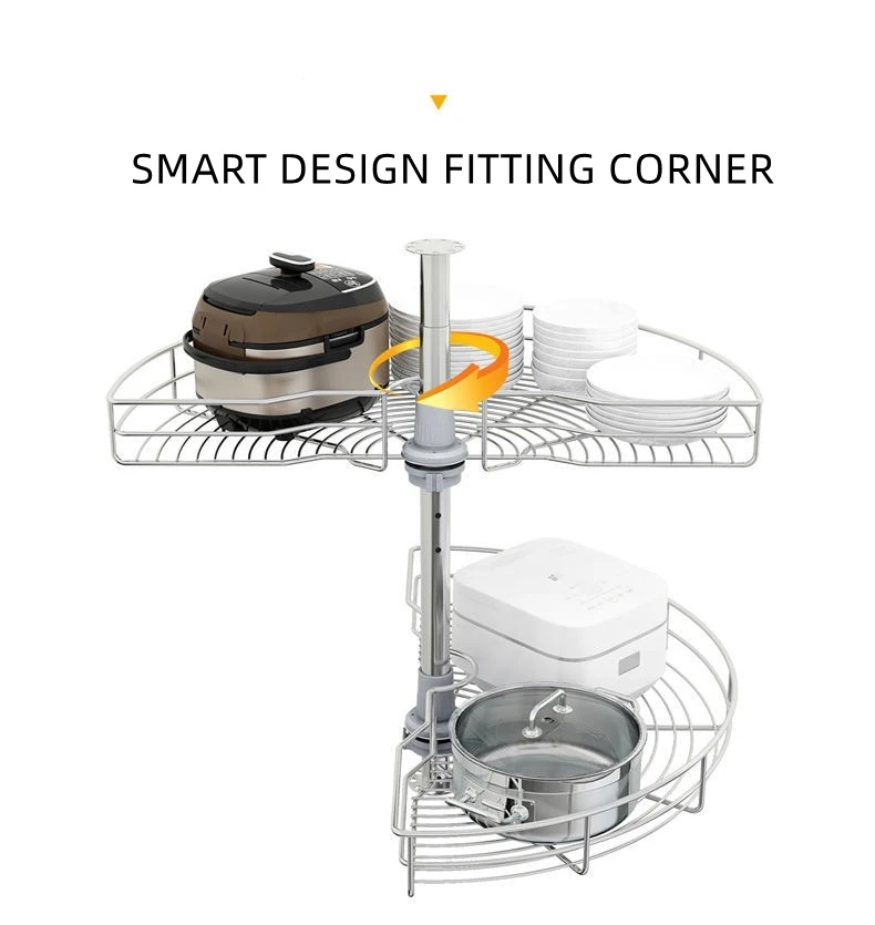 Kidney Shaped Chrome Corner Organizer 2-Shelf Stainless Steel Lazy Susan Kitchen Cabinet Blind Corner Organizer/Rotating Basket