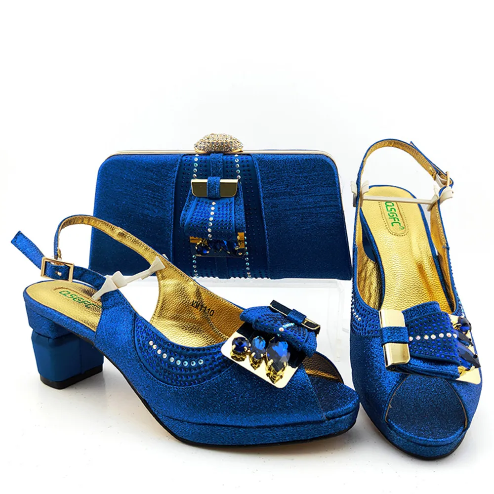 latest fashion ladies party shoes with matching bags set flat heel platform shoes decorated with stones  EF41