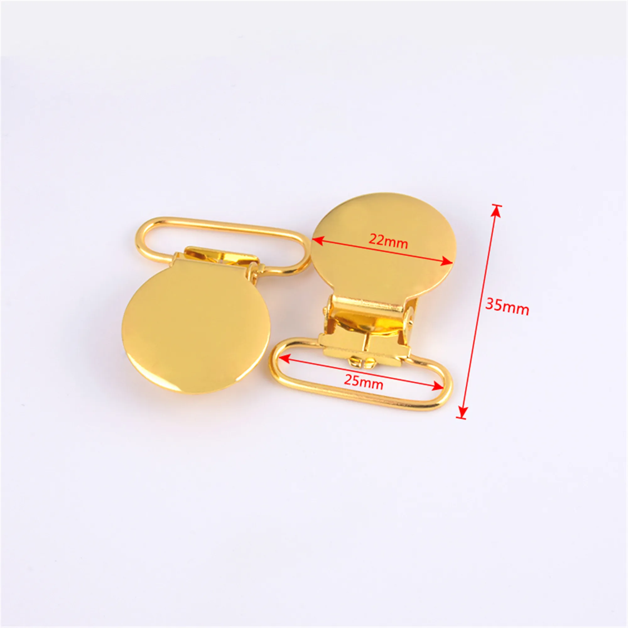 25mm Gold Color Round Suspender Clip Metal Pacifier