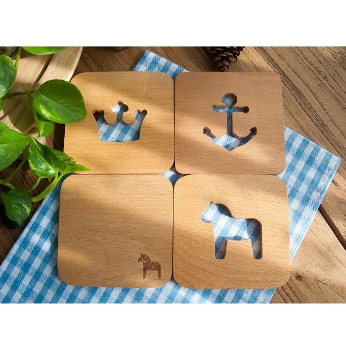 Custom Beech Wood Lid square Round Wooden Coffee Bamboo Tea coaster