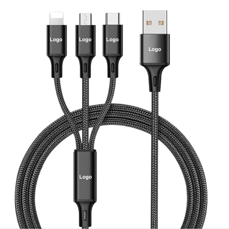 Dropshipping 3 in 1 Nylon Braided Multi USB Cable Multiple Charger Fast Charging Cord Compatible with Most Smart Phones & Pads