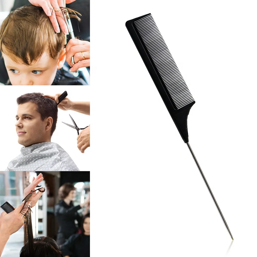 5 Colors Rat Tail Comb Steel Pin Rat Tail Carbon Fiber Heat Resistant Teasing Combs