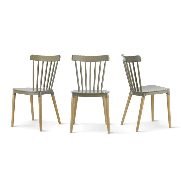 Legs Cafe Restaurant Windsor Gray Plastic Dining Room Chairs for Sale Style Wooden Modern Home Furniture Dining Tables 4PCS/CTN