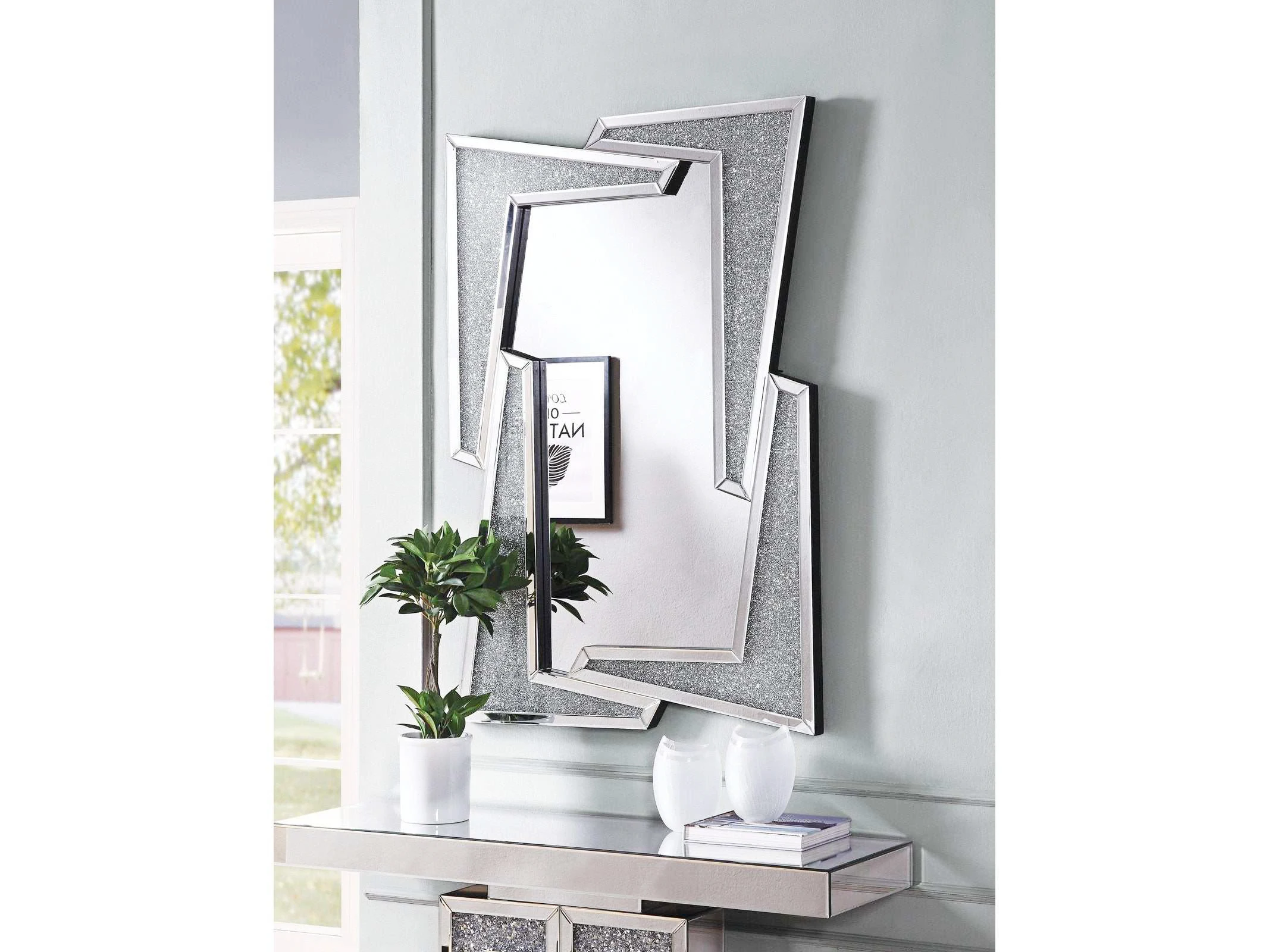 Luxury Sparkly Silver Wall Mirror Rectangle Decorative Glass Mirrors for Excellent Home Wall Decoration Living room furniture