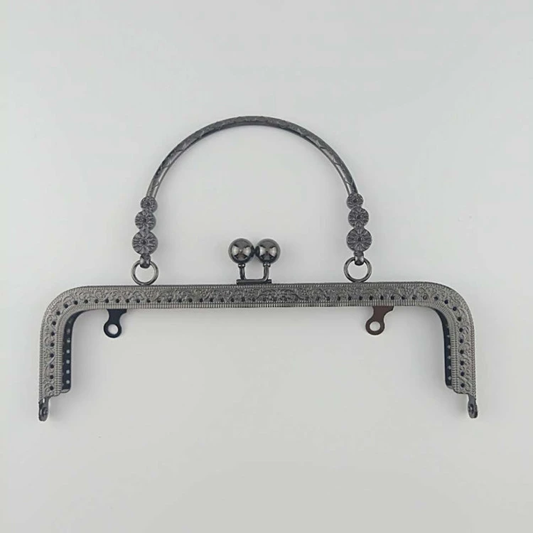 20cm square embossed three flower mouth gold metal clasp handle for bag purse frame luggage handbag suitcase box