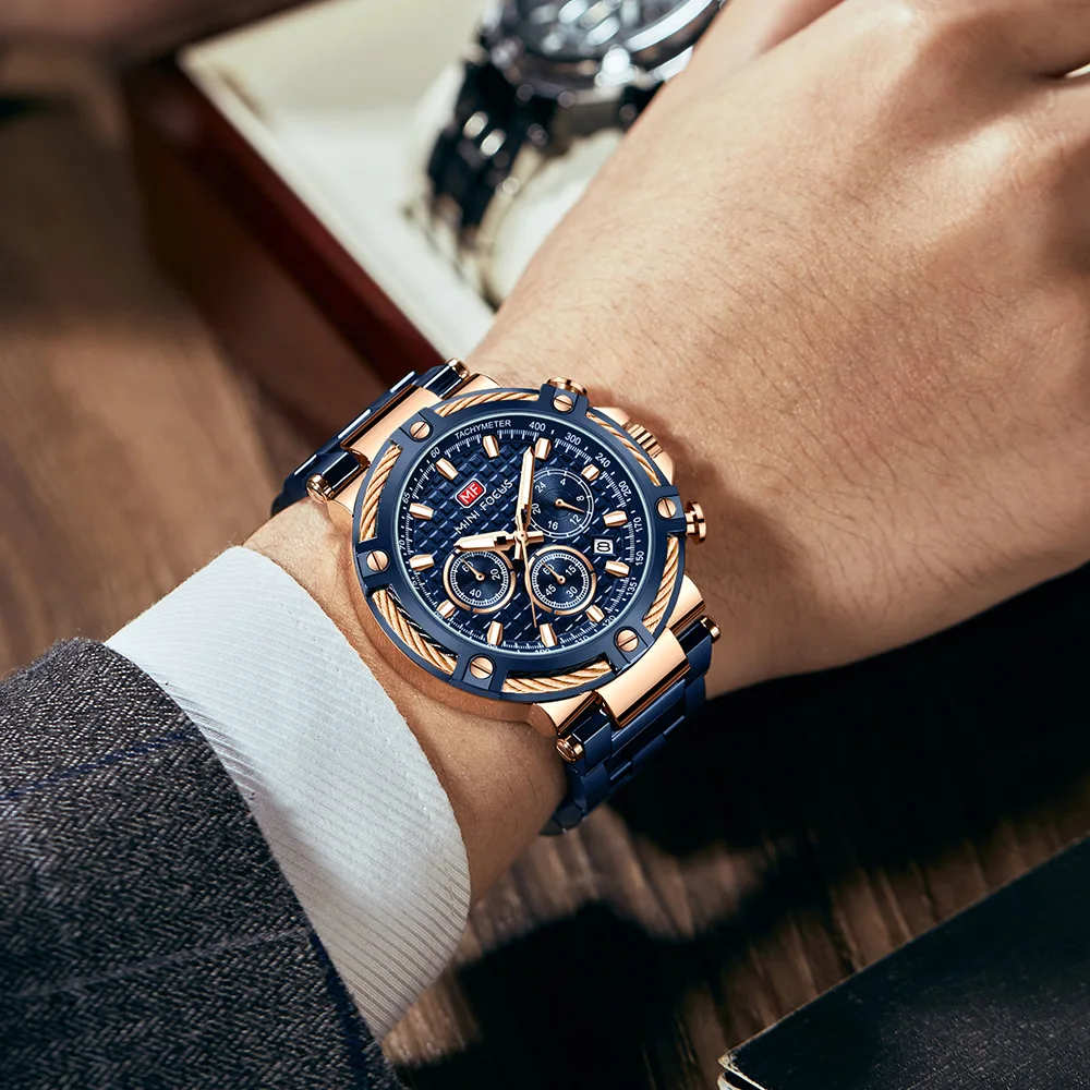 MINI FOCUS Men Watch New Fashion stainless steel Waterproof Luminous Top Brand Luxury Mens Quartz Wristwatch Relogio Masculino