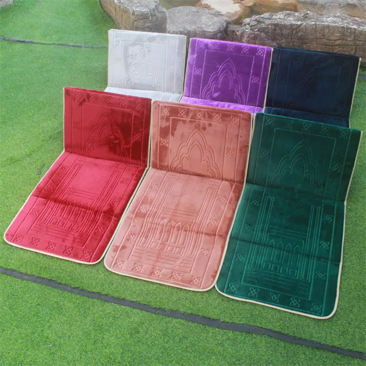 Wholesale Islamic Travel Muslim Prayer Mats tapis de priere islam Foldable Praying Rug with Backrest