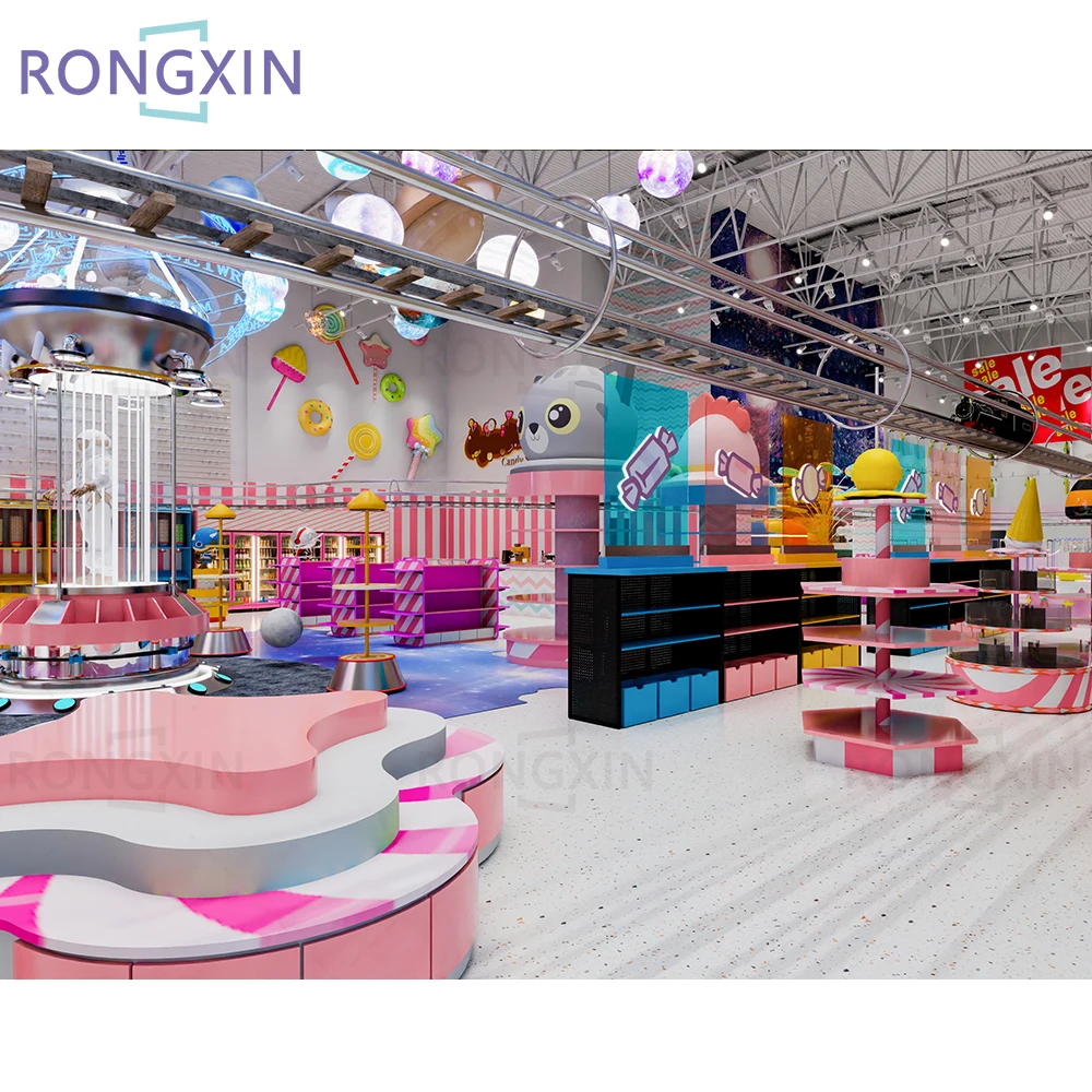 Commercial Retail Store Decorations Colorful Candy Shop Interior Design Display Shelf Sugar Sweet Snack Candy Display