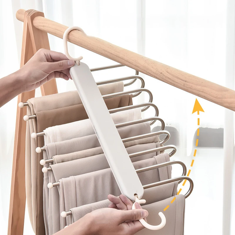Portable multi function stainless steel pants hanger drying rack magic belt storage rack space saving home accessories