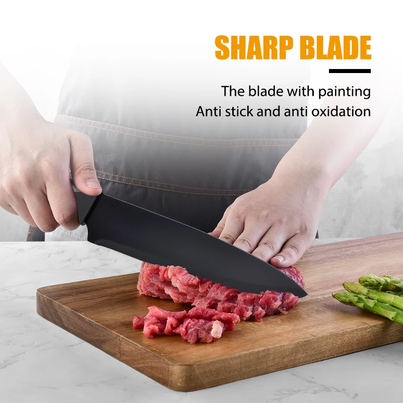 New 19pcs kitchen knife set PP handle non-stick coating chef knife acrylic block