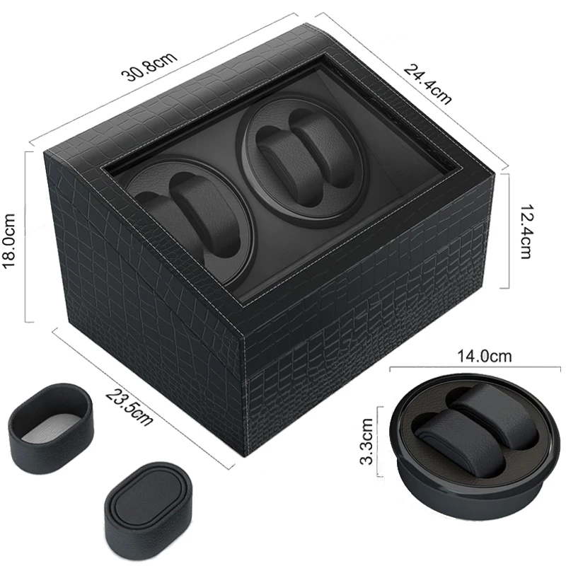 Luxury leather glass window 4 watches 6 storage safe rechargeable battery automatic watch winder box