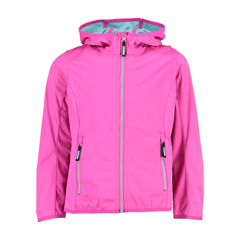 Windproof drawstring Two Zip Side Pockets Membrane Elasticated Cuffs Warm Fleece Layer Softshell Fabric Kids Ski Jacket