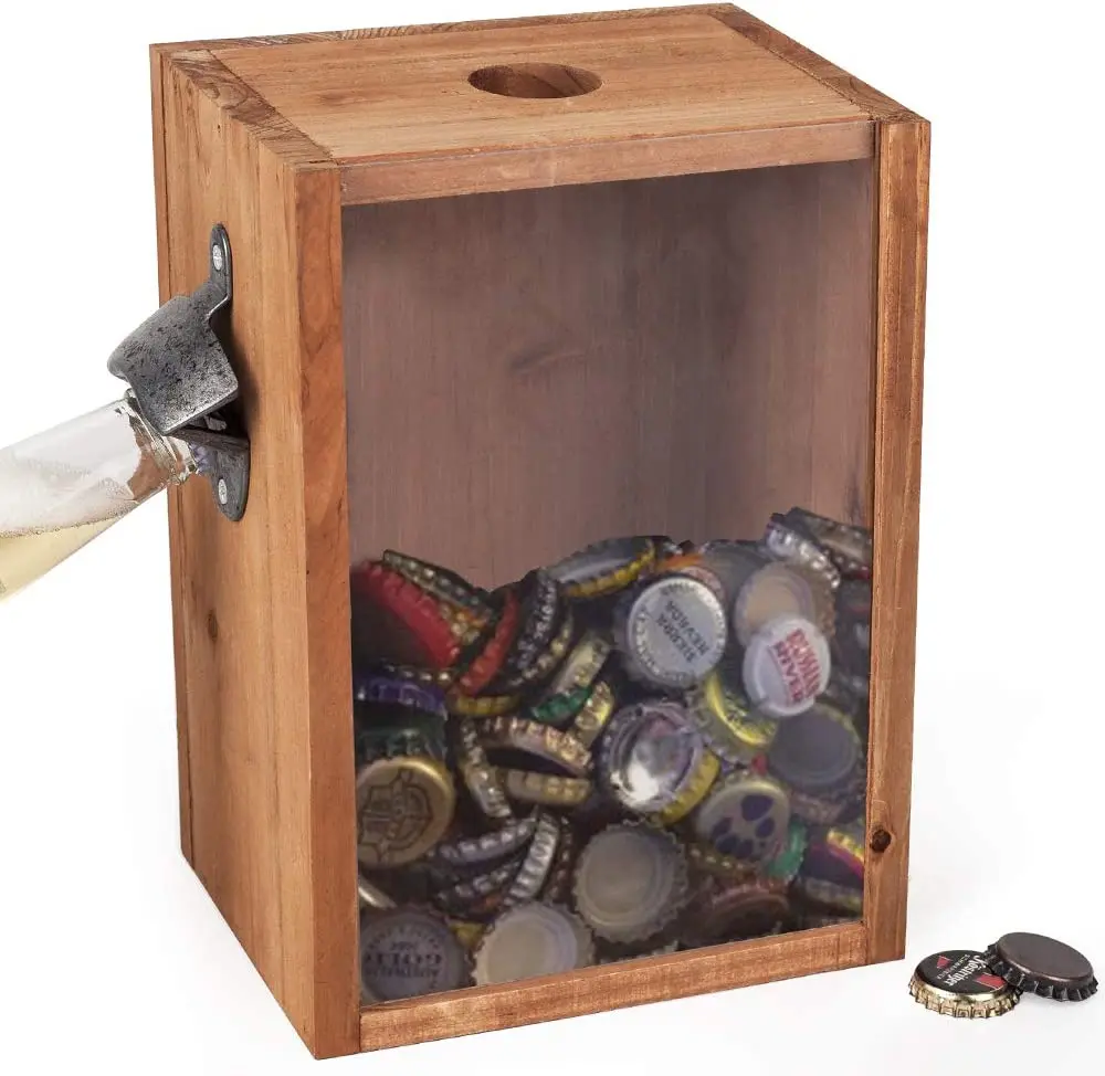 Bottle Opener And Saver Wood Standing Metal Bar Bottle Opener With Beer And Soda Collector stash safe