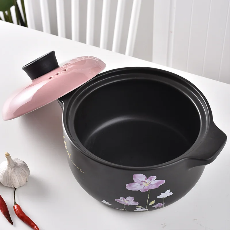 
Pink flower series ceramic soup cooking stew pot supply casserole clay pot cookware stone pots with Lid 