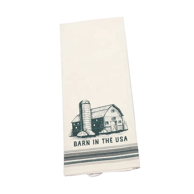 Custom 100% Comfortable Cotton Fabric Kitchen Linen Printed Pattern And Plaid  Tea Towel