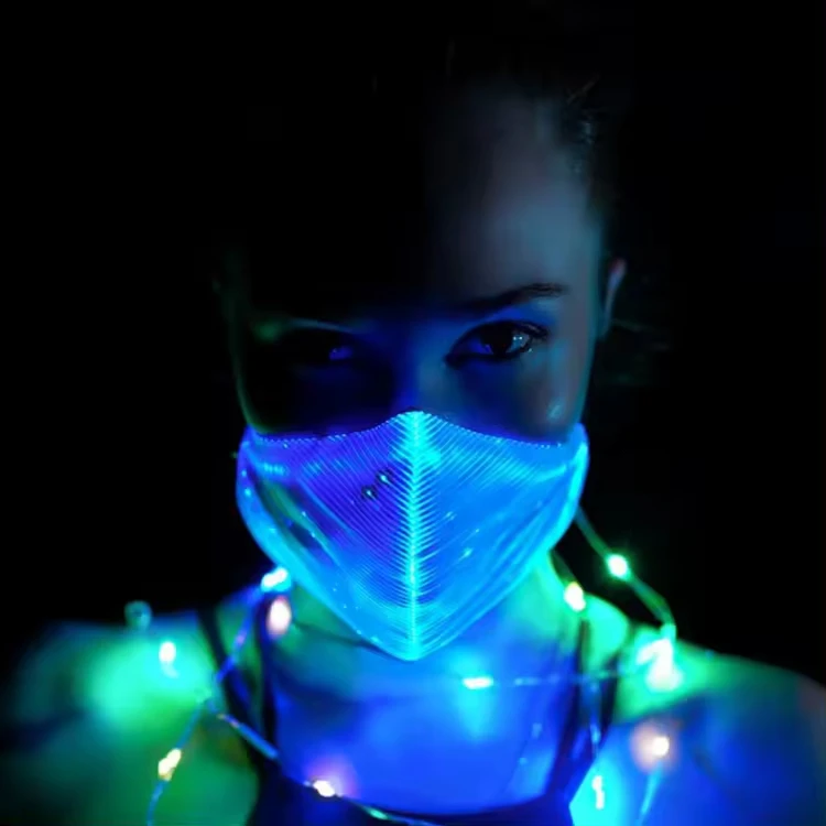 Christmas Party Masquerade Light Up Multicolor Fashion Luminous Face Mask Led Fiber Optic Face Mask For Concert Bar Gift