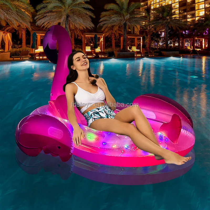 New Light-up Inflatable Pool Float Chair with Remote Control, Solar Powered Flamingo Pool Float