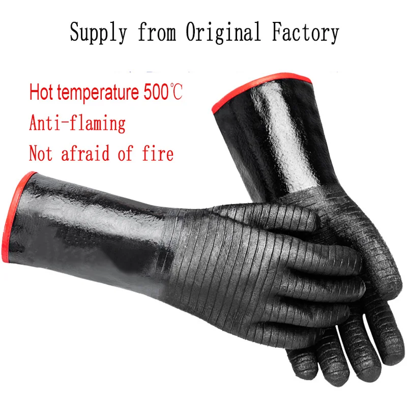 Long Sleeve Nitrile Glove Safety Anti slip Cooking BBQ Acid Alkali High Temperature Resistant Fire Oil Heat Proof Kitchen Gloves