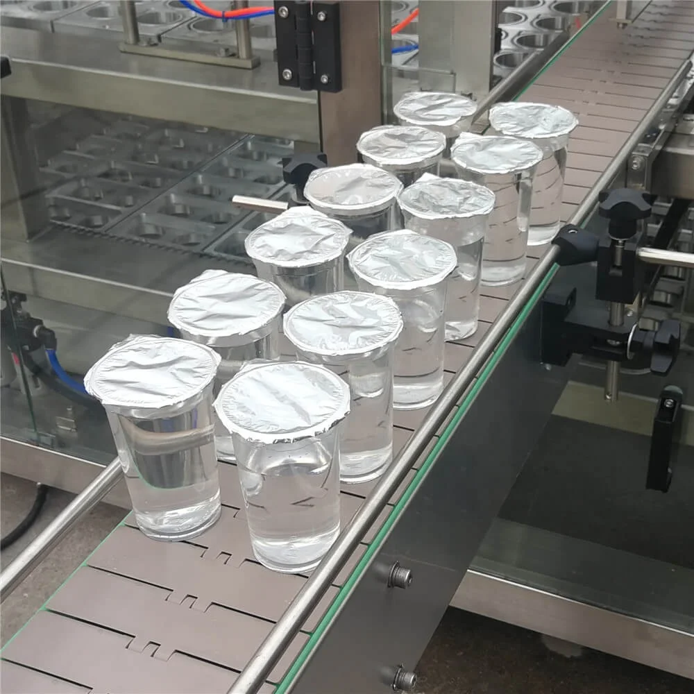 Automatic plastic water cup washing filling and sealing packing machine with conveyor for yoghurt cake mineral water jelly cream