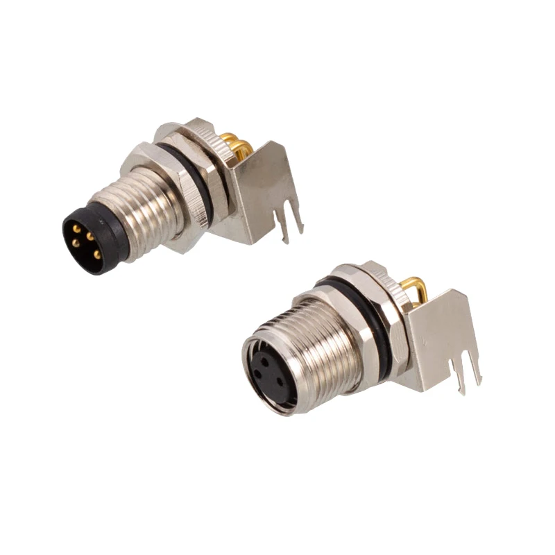 M8 pcb panel socket solder type IP67 3p 4p 5p 6p 8pin male female rear mount shield straight angle ground pin M8 pcb connector