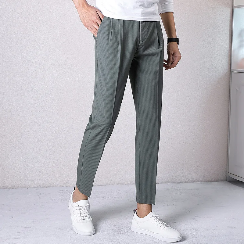 High Quality chino pants Mens, Straight Leg Stretchy Casual Trousers Regular Plain Cotton Pencil Pants/