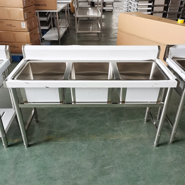 shandong stainless steel kitchen equipment 3 bay commercial kitchen sink