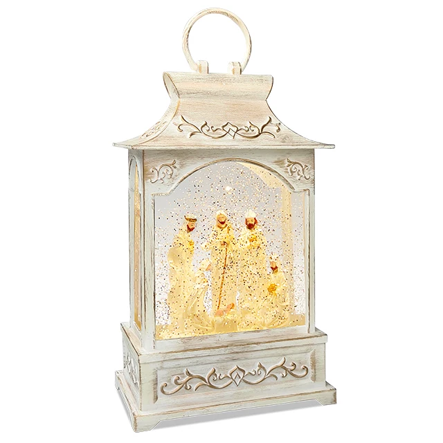 Glitter Water With Light Nativity Set Resin Figurines Wholesale  Led Snow Globe