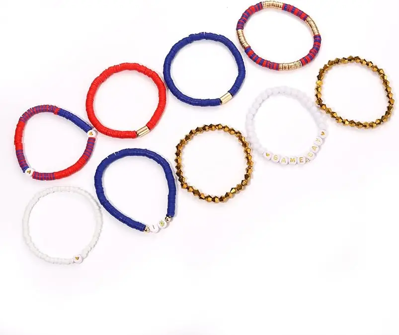 Game Day Personalized Initial Bubble Letter Charm Designer Stackable Colorful Heishi Stone Bead Bracelet Jewelry Set For Girls