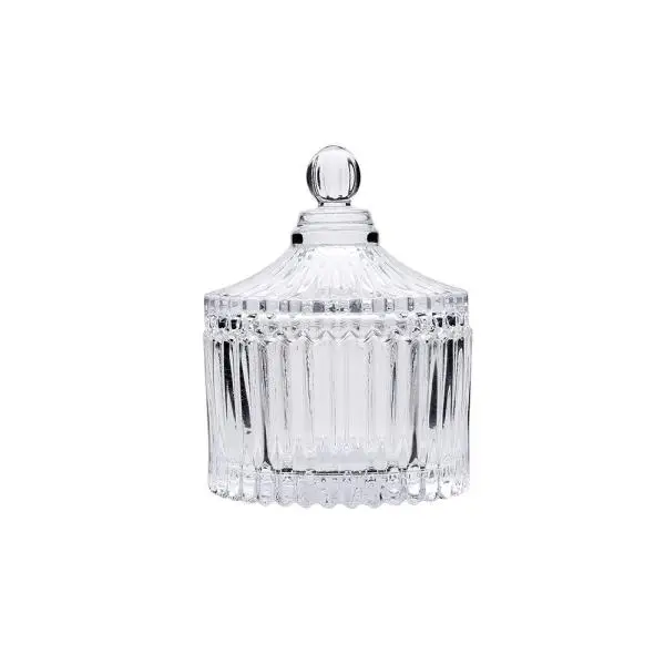 2021 best-selling Customized Soda-Lime Glass candy jars Clear Yurt Stripe Shape Glass Sugar pot storage stocked with lid
