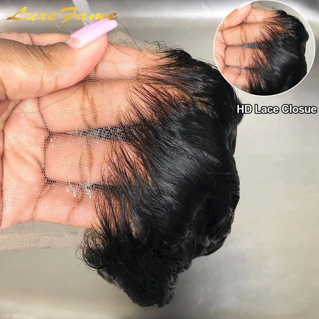 Human Hair Bundles With Closure Set ,Swiss Thin Hair Bundles With Lace Closure13x4 13x6,Invisible Film Hd Lace Frontal Closure