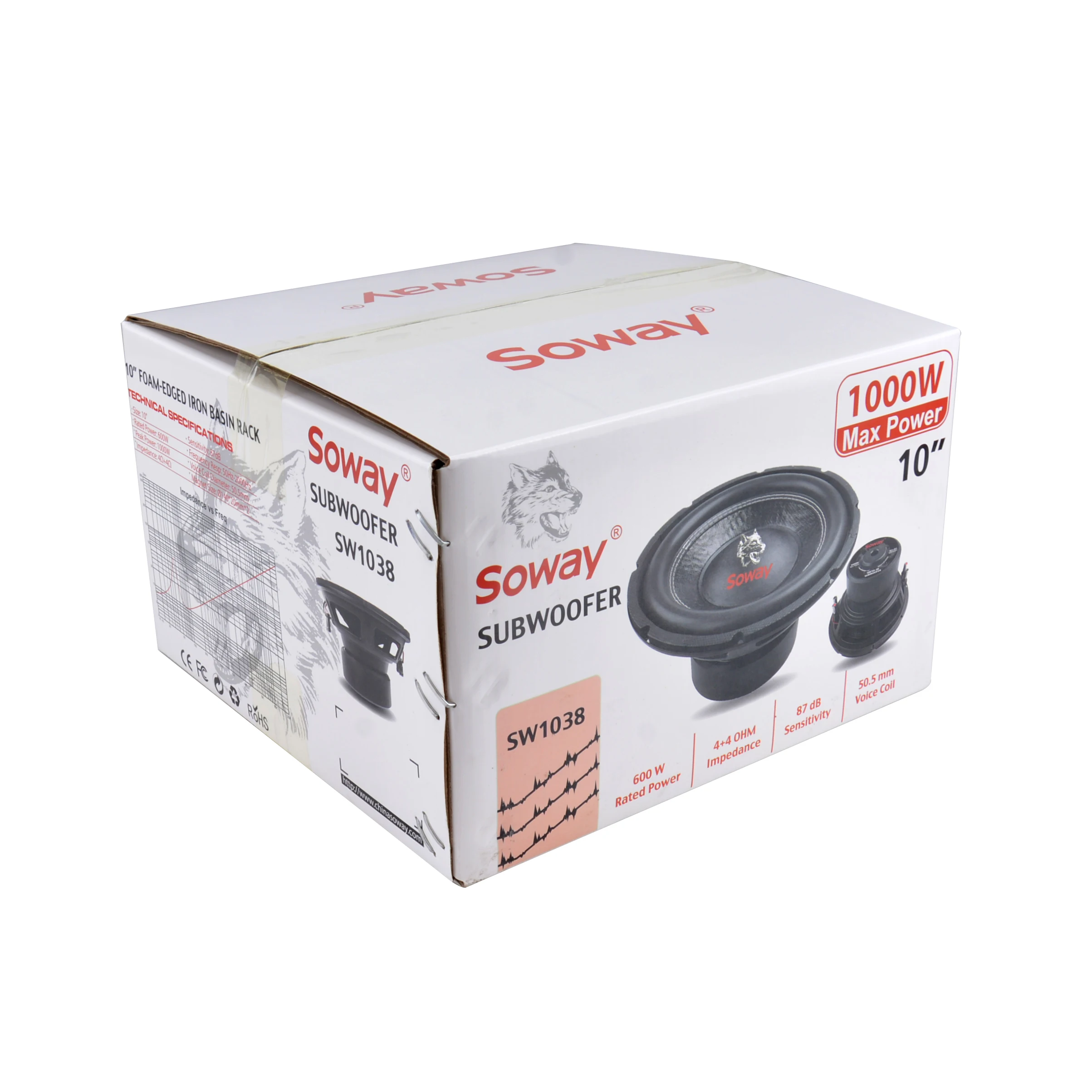 Soway SW10-38 10 inch factory supply  wholesale   89dB car audio super bass speaker powered subwoofer
