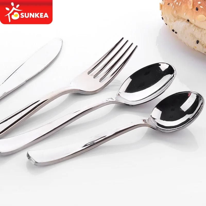 Wholesale cutlery flatware silver look plastic cutlery