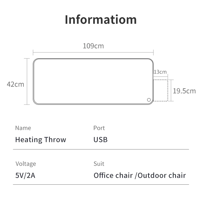 Anjuny  Seat Pad 3 Heat Levels for Chair Sofa Couch Camping Traveling Soft Machine Washable Heating Cushion