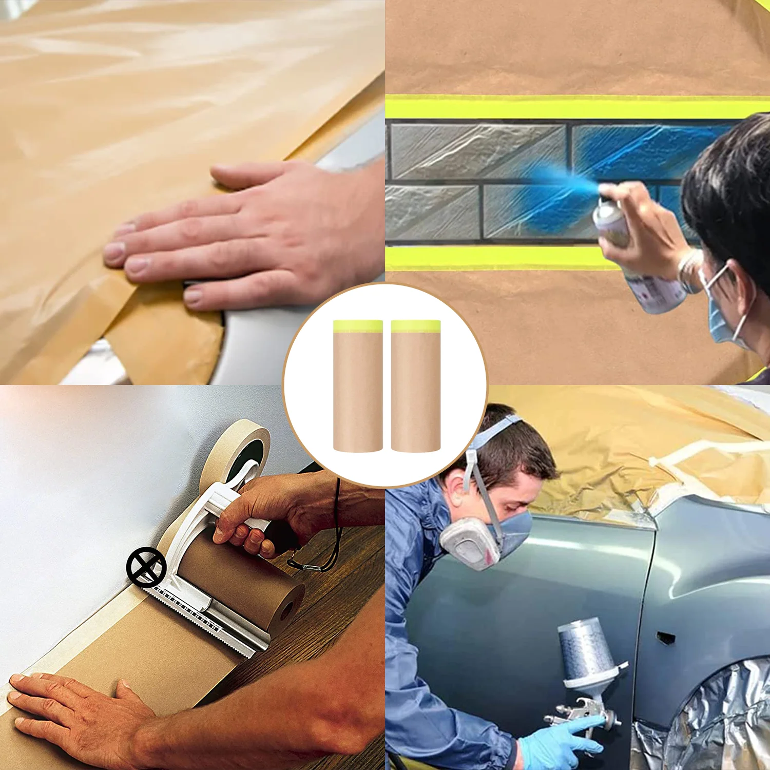 Disposable spray High Temperature Kraft Tape Pre Taped Kraft Masking Film For Car Painting
