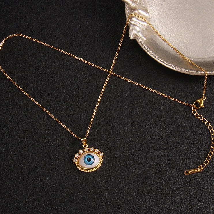 Wholesale Fashion 18K Gold Plated Brass Lucky Devil Eye Jewelry Gifts Cubic Zirconia Evil Eyes Penadnt Necklace for Woman